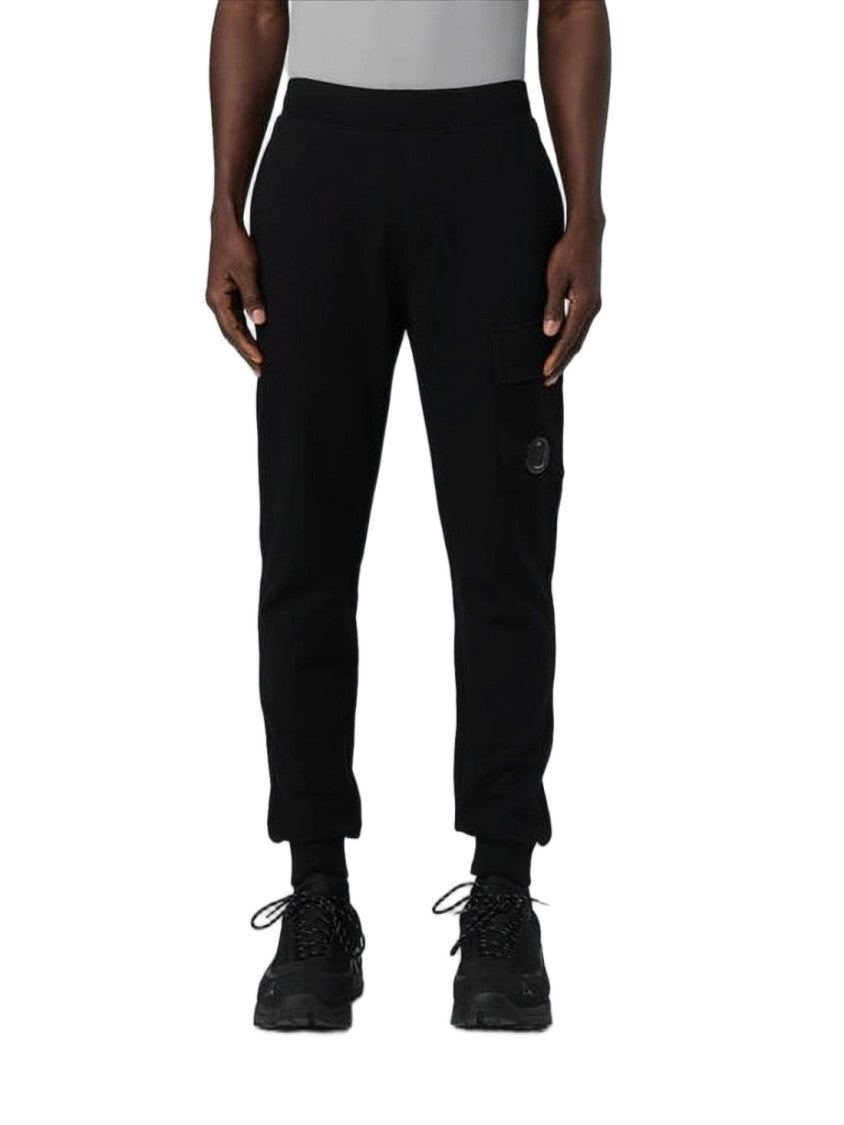 C.P. Company Tapered Black Cotton Jogger Pants With Logo Detail