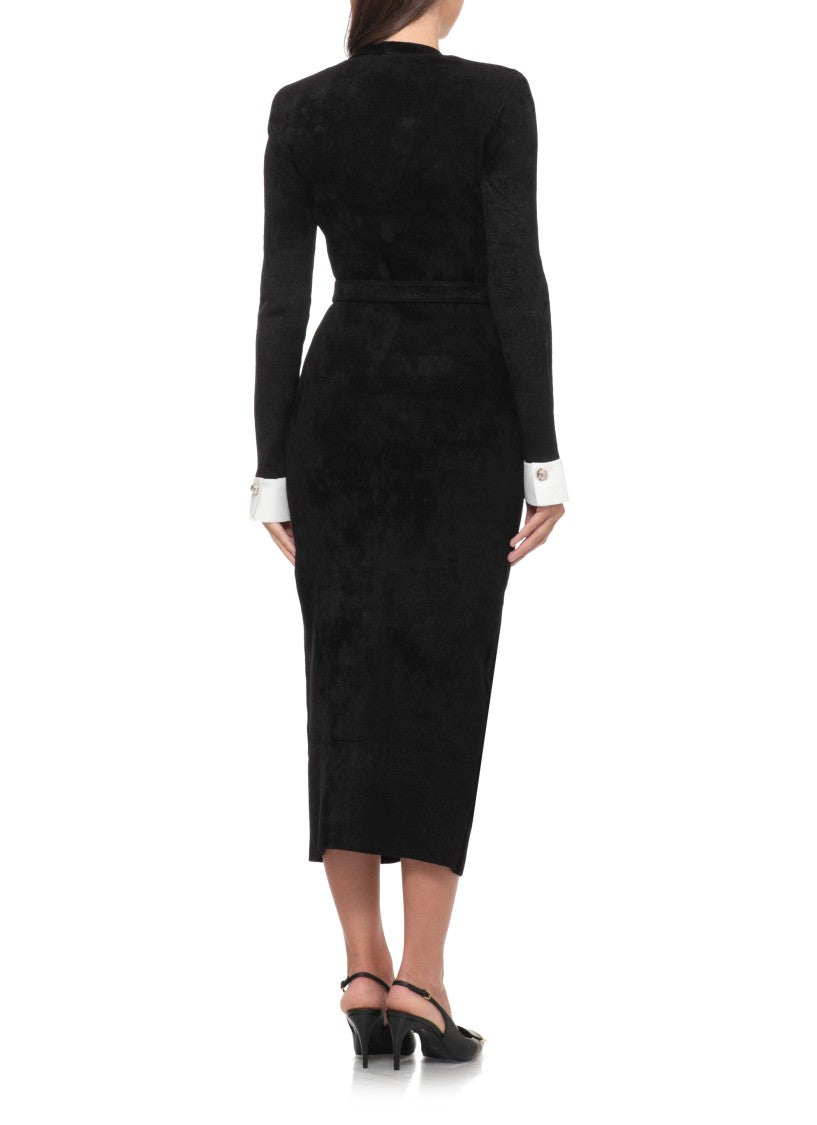 Self-Portrait Fitted Chenille Long Dress With Jeweled Accents