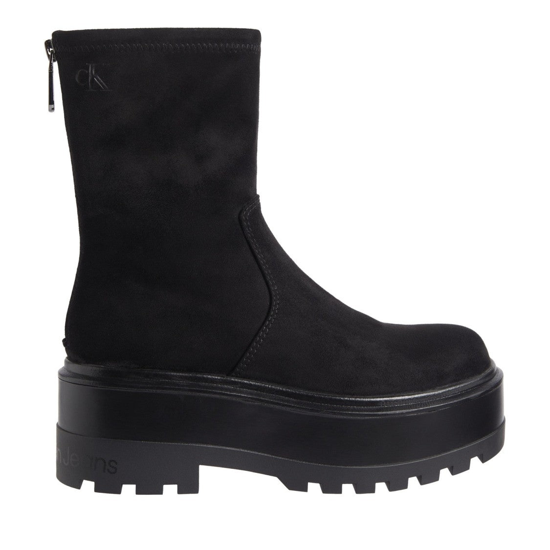 Calvin Klein Jeans Black Flatform Minimalist Design Chunky Sole Ankle Boots