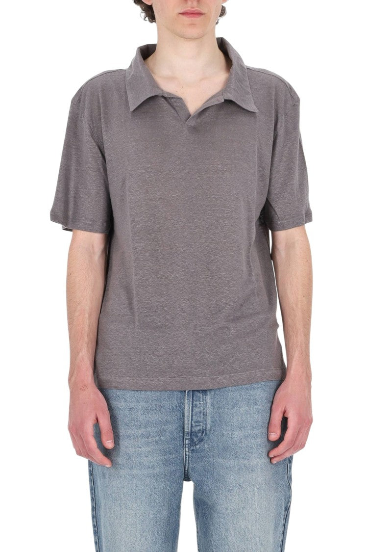 Officine Generale Simon Light Linen Open Collar Polo Shirt