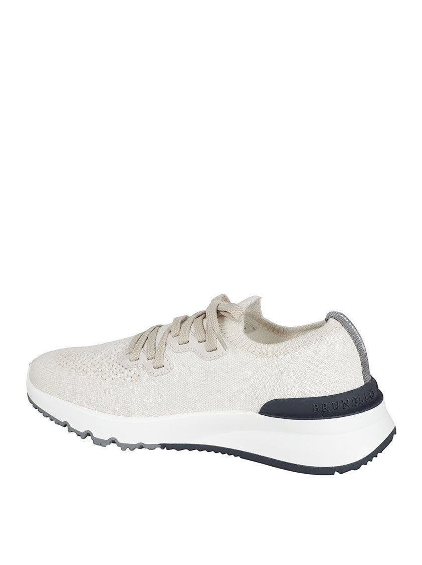 Brunello Cucinelli Cotton Blend Sneakers With Logo Print And Pull-Tab