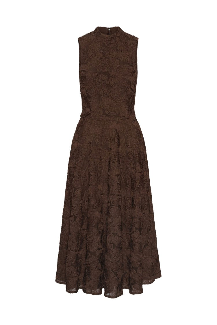 Rotate Flower Mesh Turtleneck Maxi Dress
