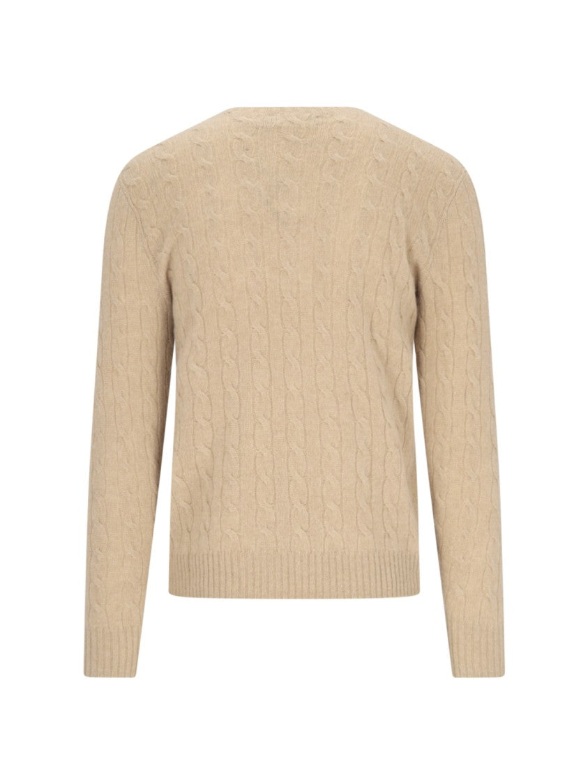 Polo Ralph Lauren Logo Cable Sweater In Beige Wool