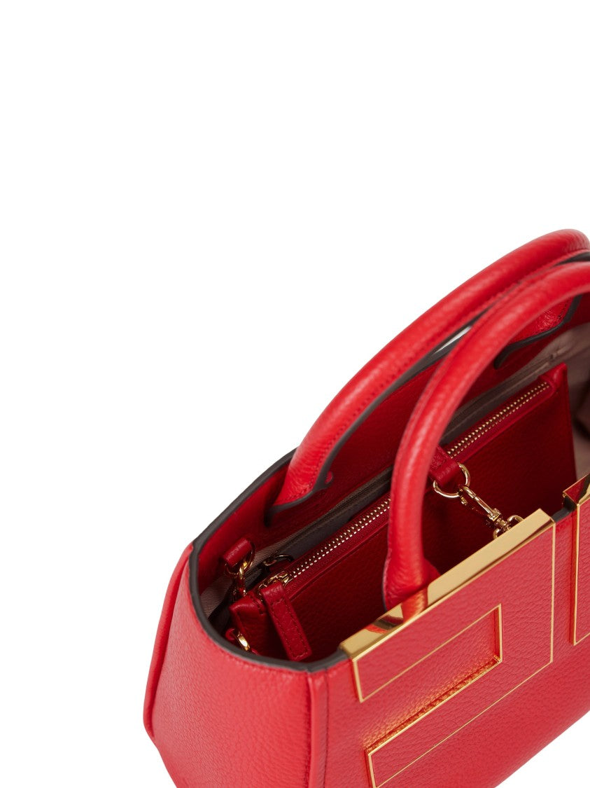 Elisabetta Franchi Trapezoidal Red Gold-Accent Handbag