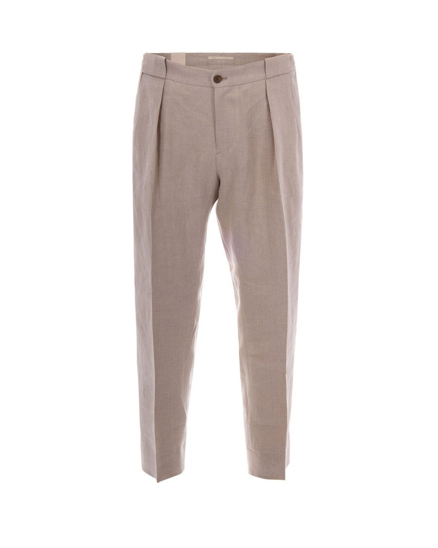 Briglia Beige Linen Trousers With Center Crease And Pleated Detailing