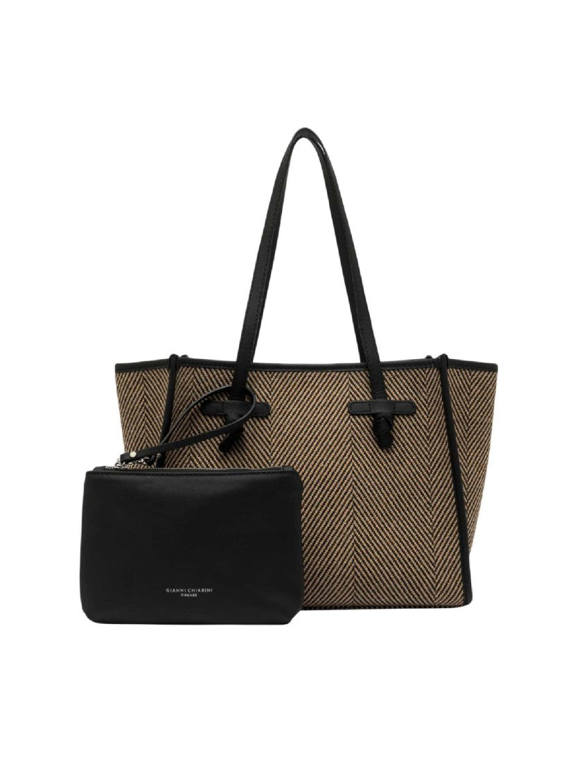 Gianni Chiarini Black Textured Fabric Leather Tote Bag