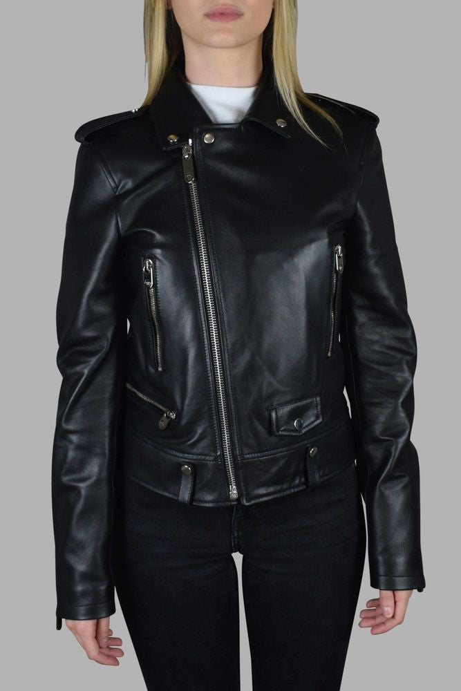 Philipp Plein Asymmetrical Black Leather Perfecto Jacket