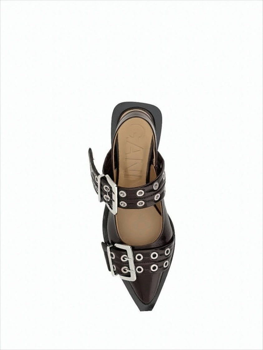 Ganni Sleek Slingback Flats With Pointed Toe And Bold Buckle Accents