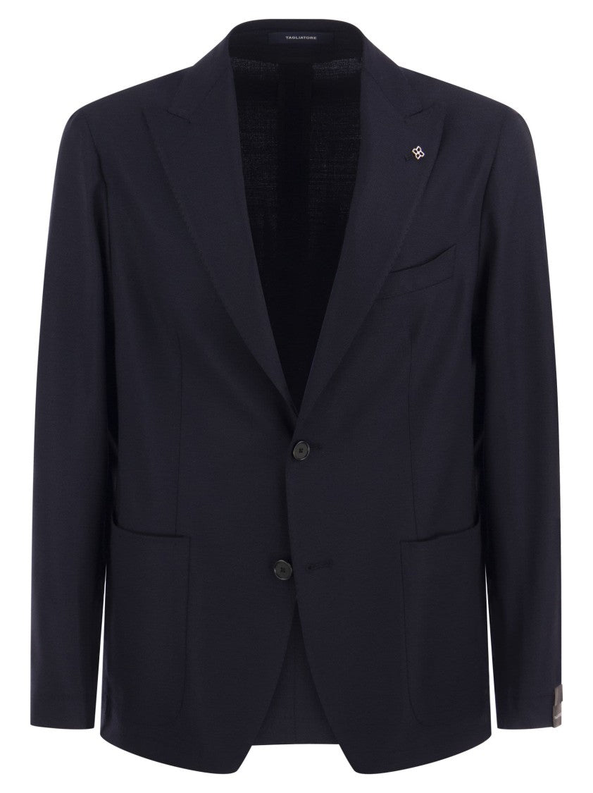 Tagliatore Tailored Black Wool Jacket With Revered Collar