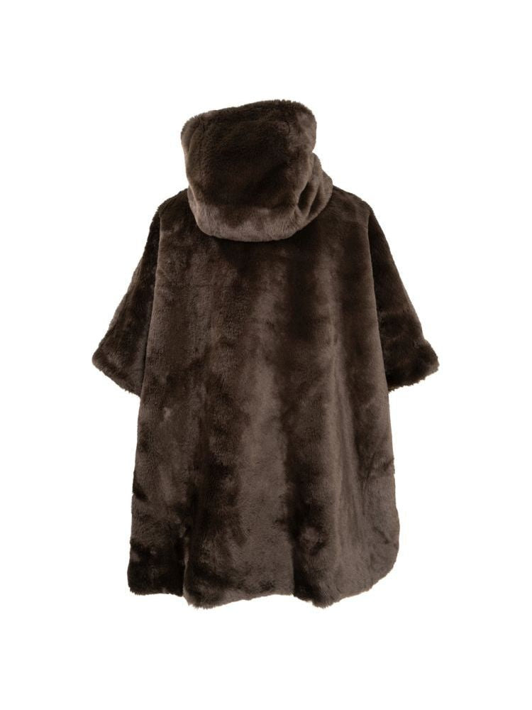Sergio Moretti Plush Brown Faux Fur Coat With High Collar