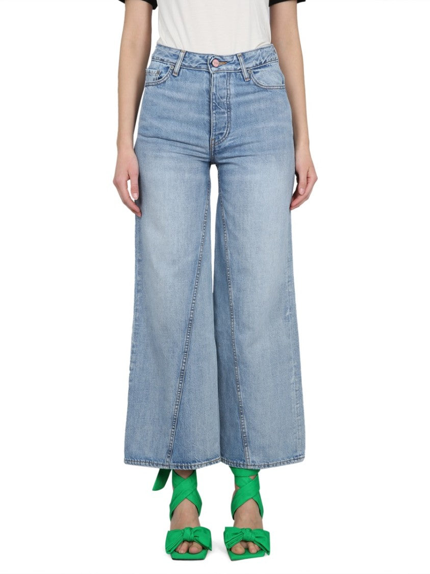 Ganni Wide-Leg High-Waist Jeans In Classic Light Blue Denim