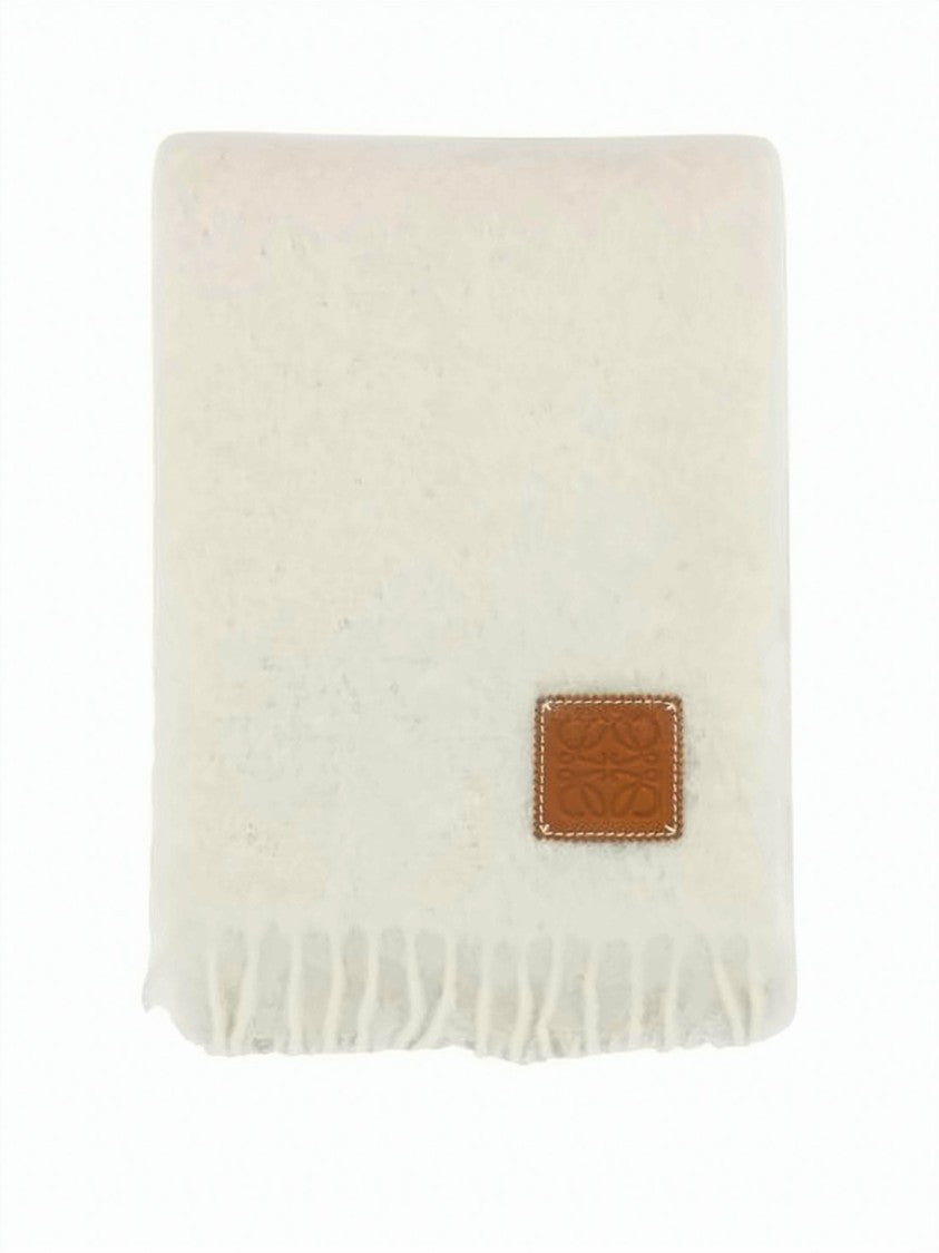 Loewe Mohair And Wool Blend Scarf With Logo Patch