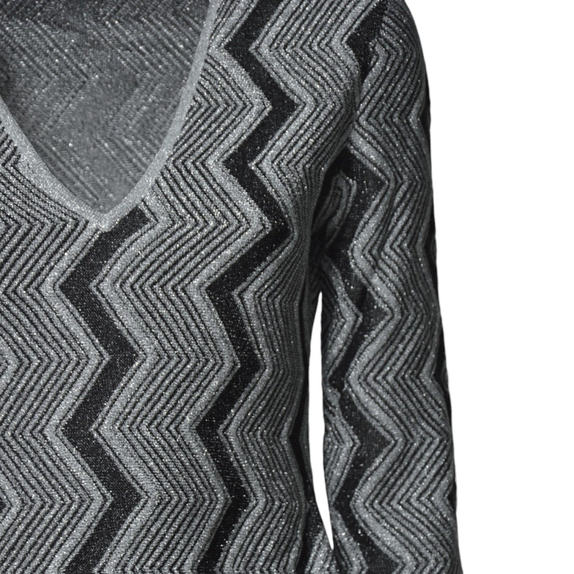 Missoni Black Chevron Viscose V-Neck Dress With Lamé