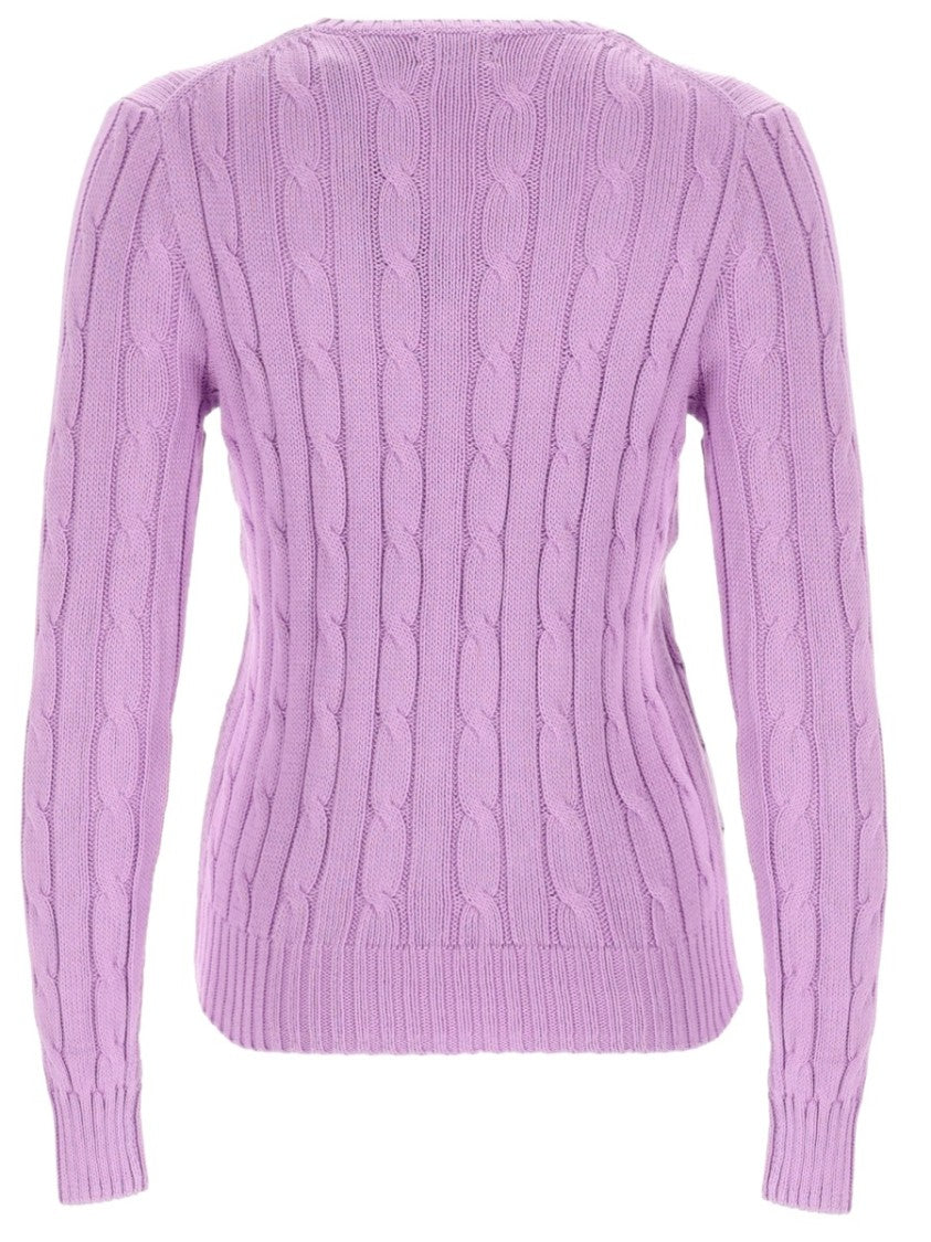 Polo Ralph Lauren Vibrant Purple Cable Knit Logo Crewneck Sweater