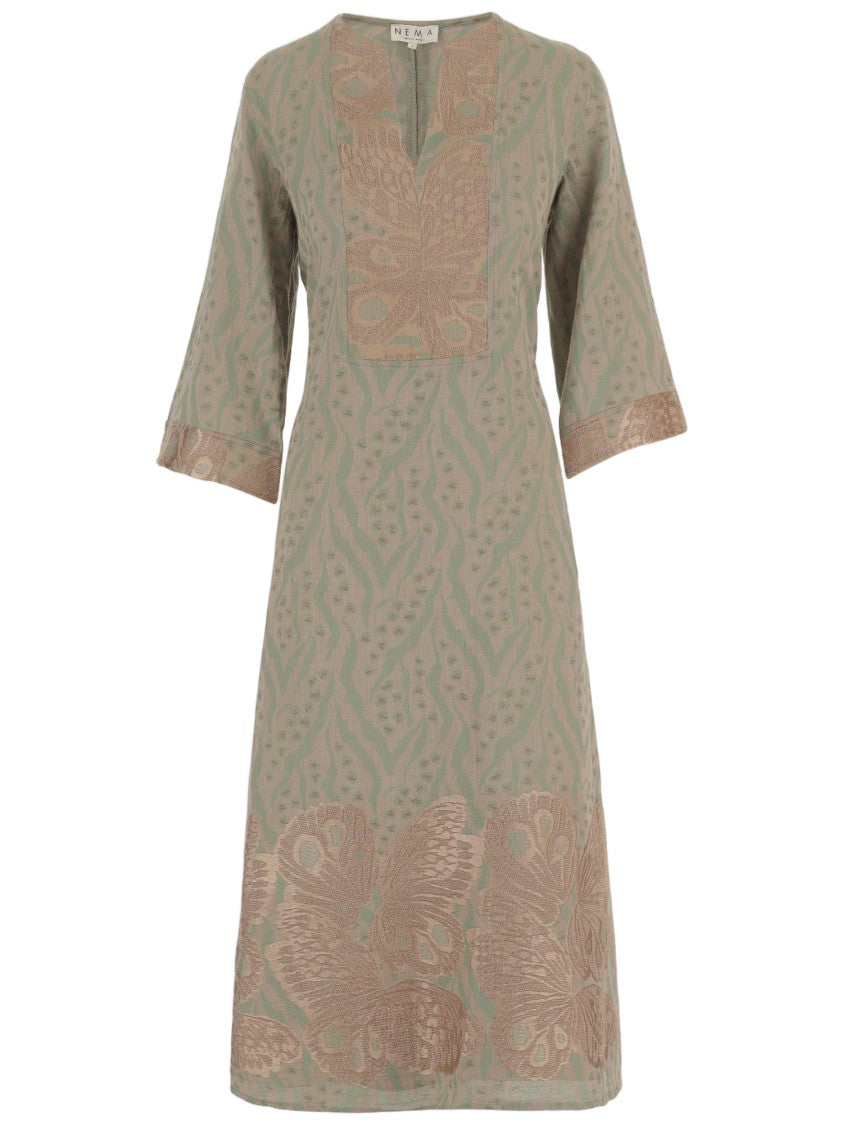 Nema Long Patterned Dress In Cotton Blend