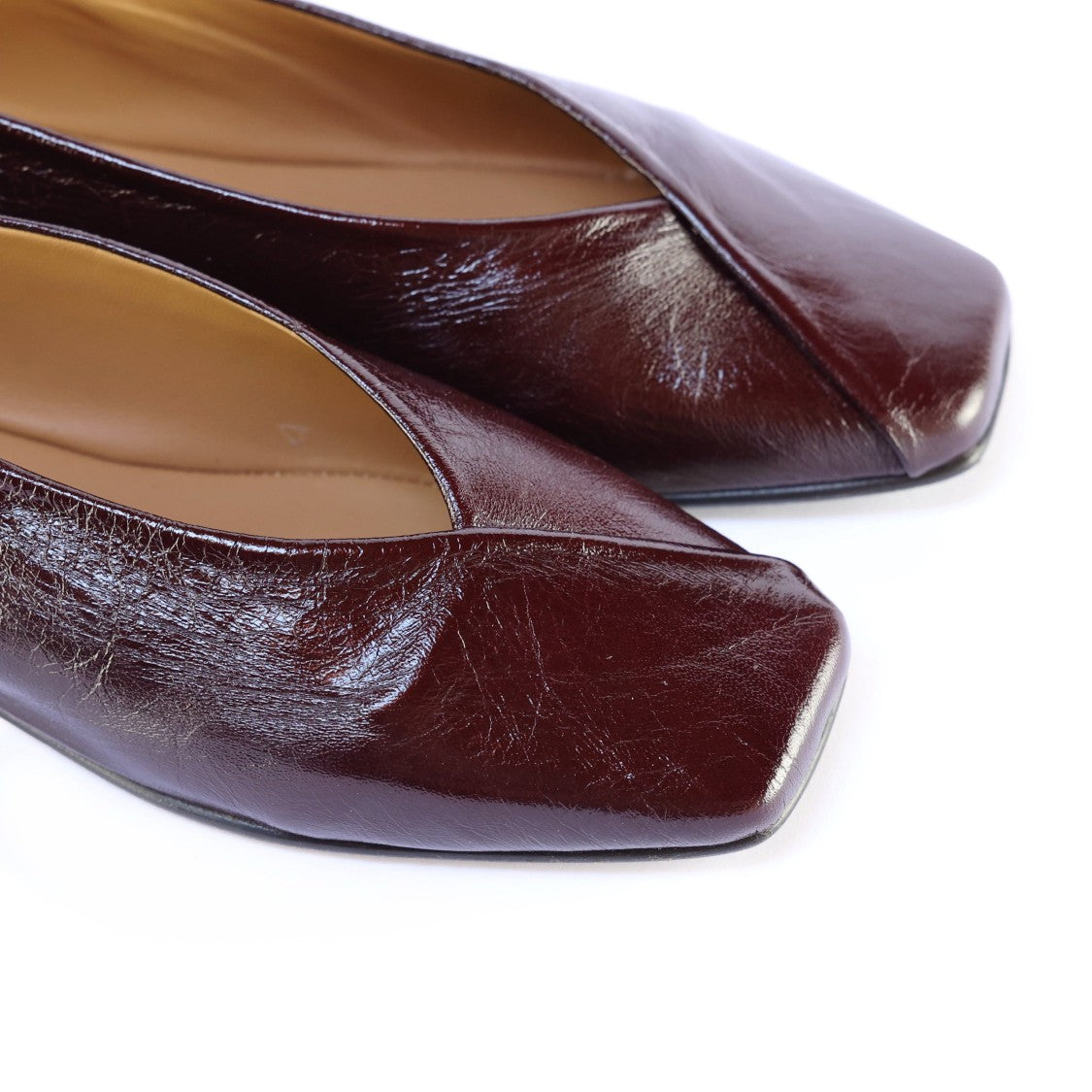 Ton Gout Burgundy Leather Ballerinas With Square Toe Design