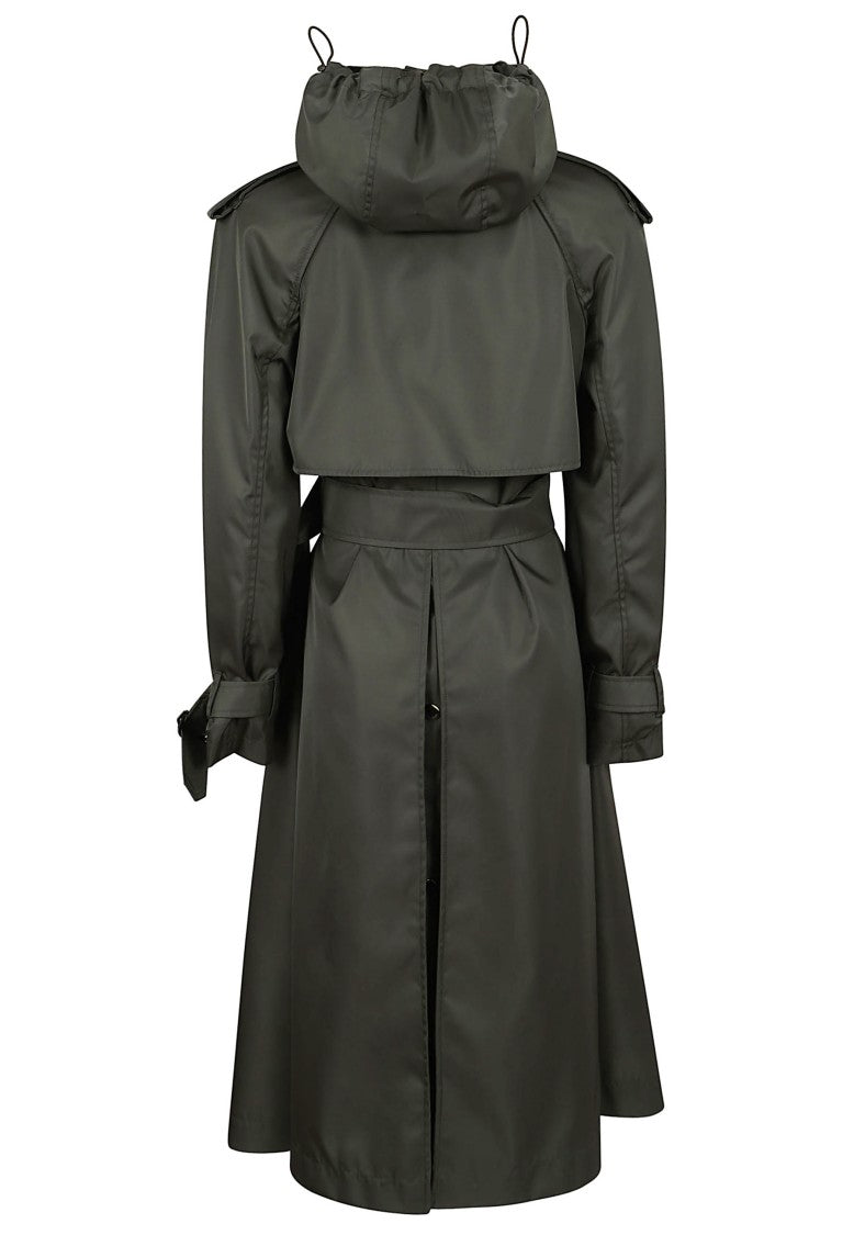 Burberry Loden Green Knee-Length Hooded Raincoat