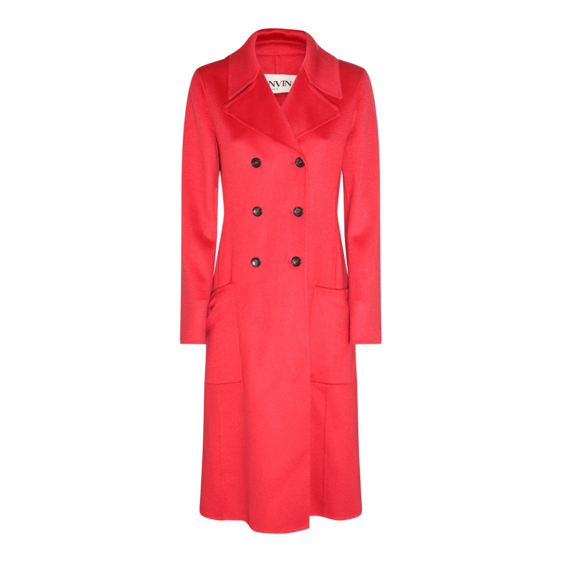 Lanvin Watermelon Cashmere Long Coat With Double-Breasted Design And Classic Collar