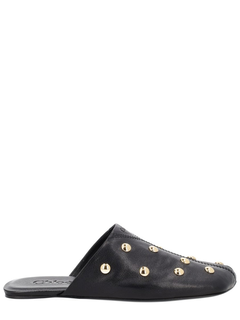 Chloé Rita Pointed-Toe Studded Leather Mules