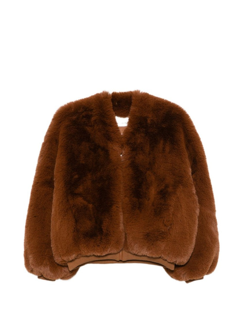 The Frankie Shop Brown Cropped Ribbed Faux Fur Jacket