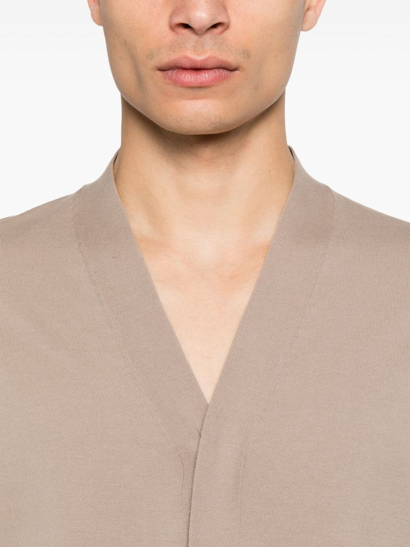 Paolo Pecora Short Sleeve V-Neck Cardigan In Extrafine Cotton
