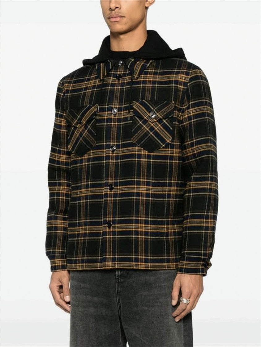 Celine Hooded Plaid Casual Jacket With Button Detail