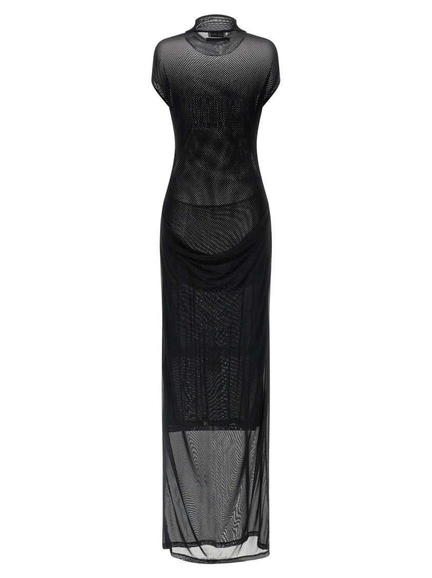Jean Paul Gaultier Fluid Maxi Dress In Semi-Transparent Flocked Mesh
