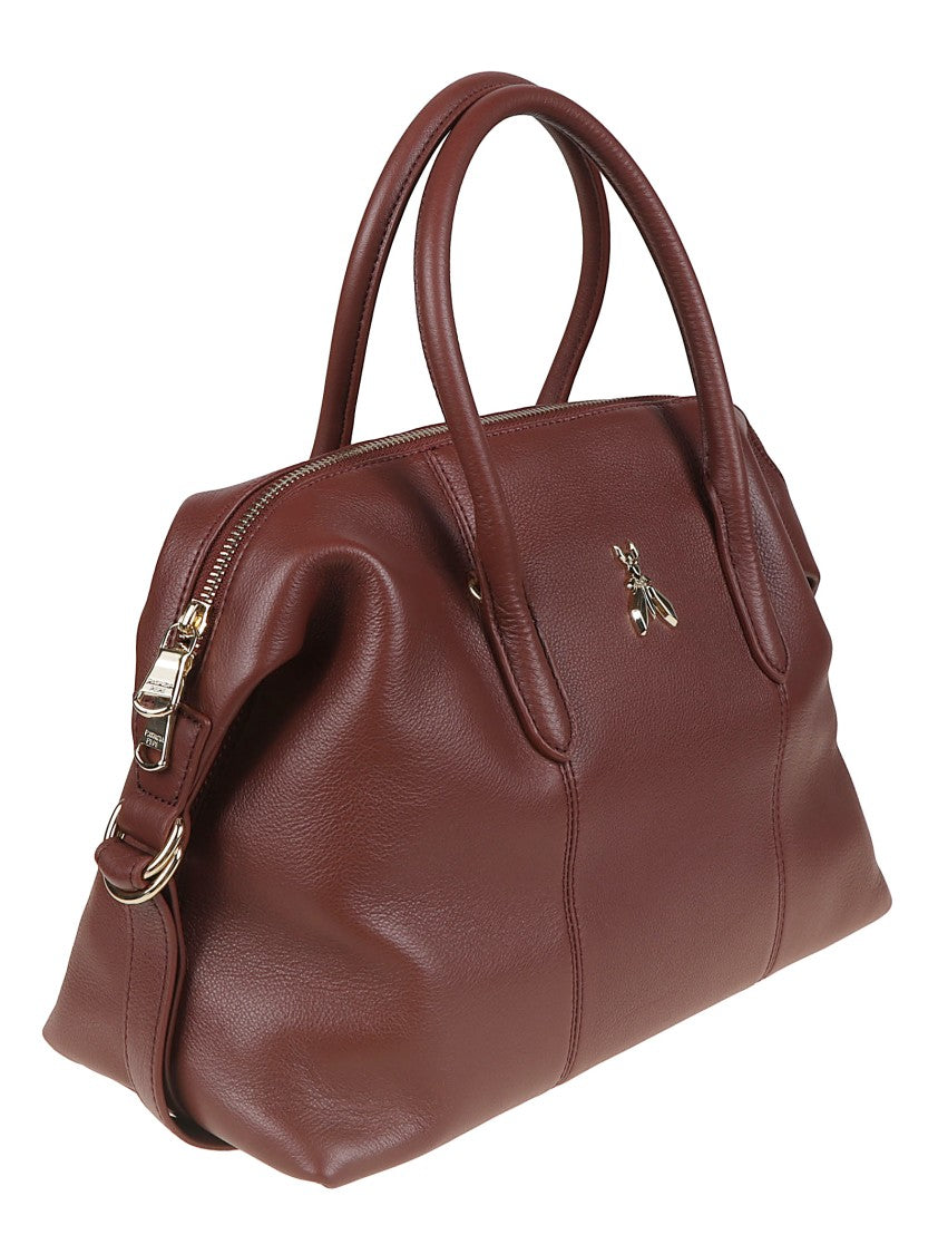 Patrizia Pepe Structured Calf Leather Gold-Tone Top Handle Bag