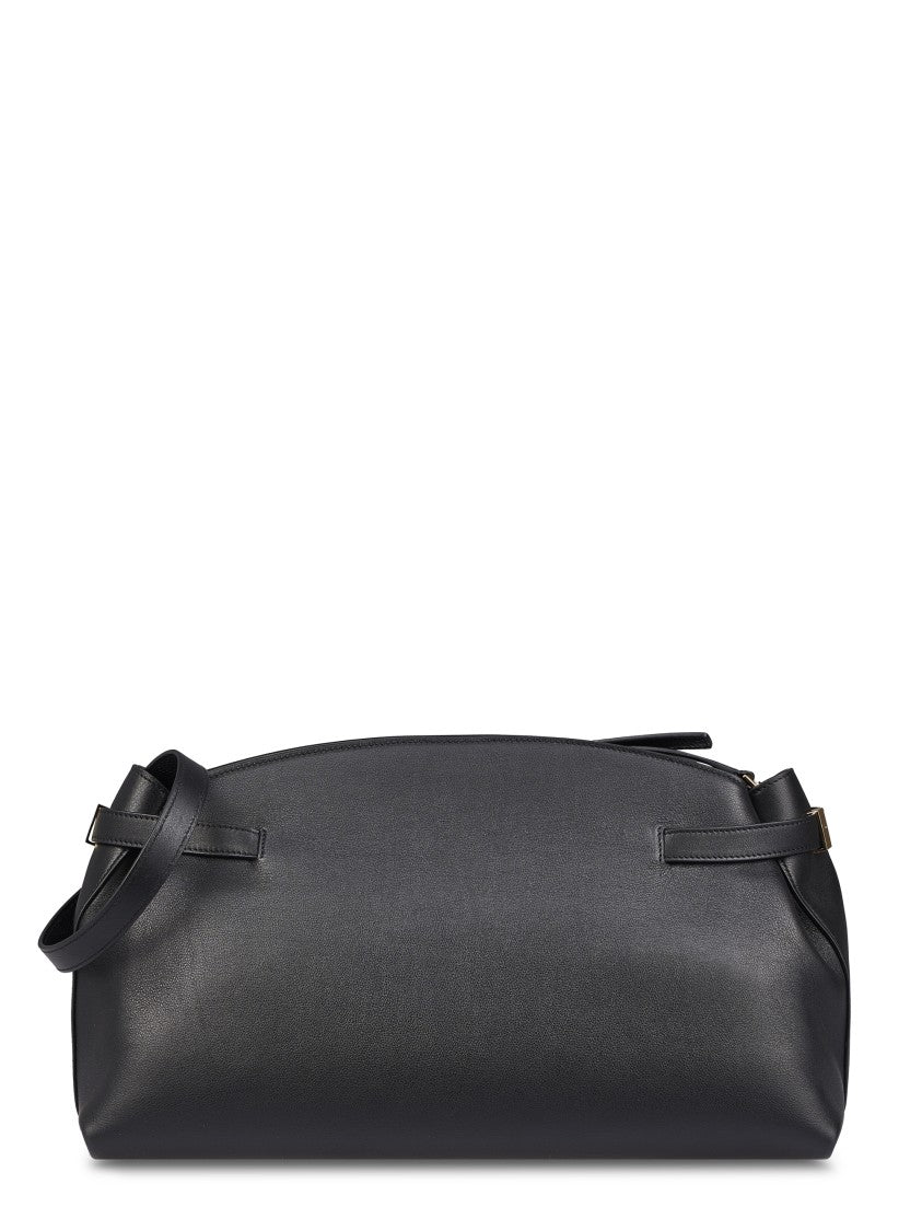 Ferragamo Structured Black Pouch With Textured Panels