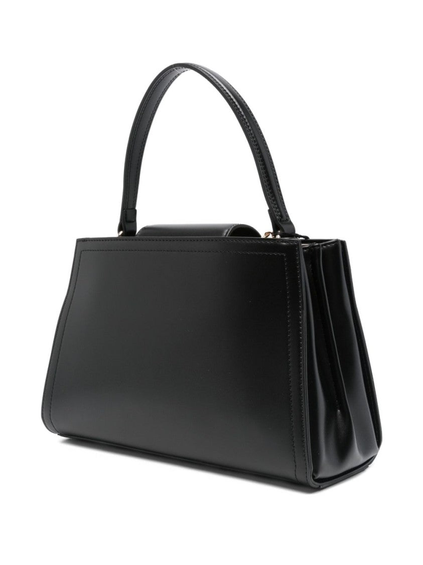 Twin-Set Structured Black Handbag With Gold-Tone Clasp
