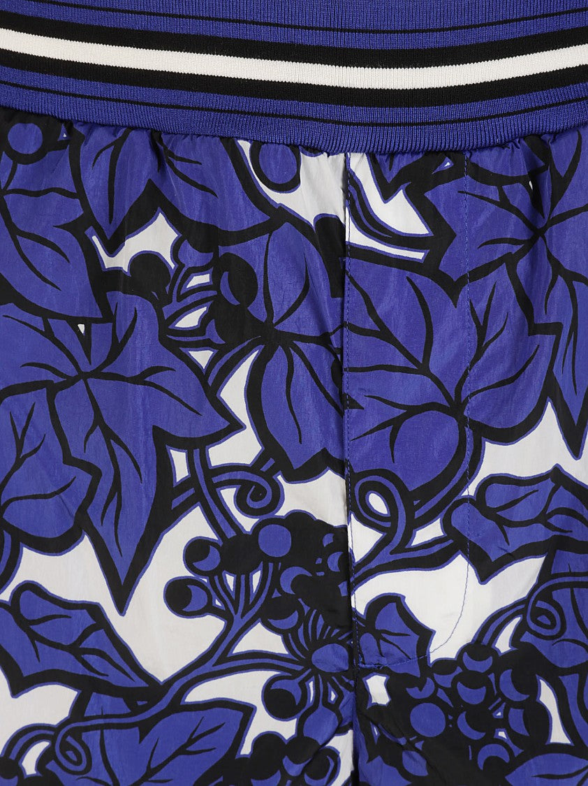 Burberry Floral Patterned Blue Shorts With Striped Waistband