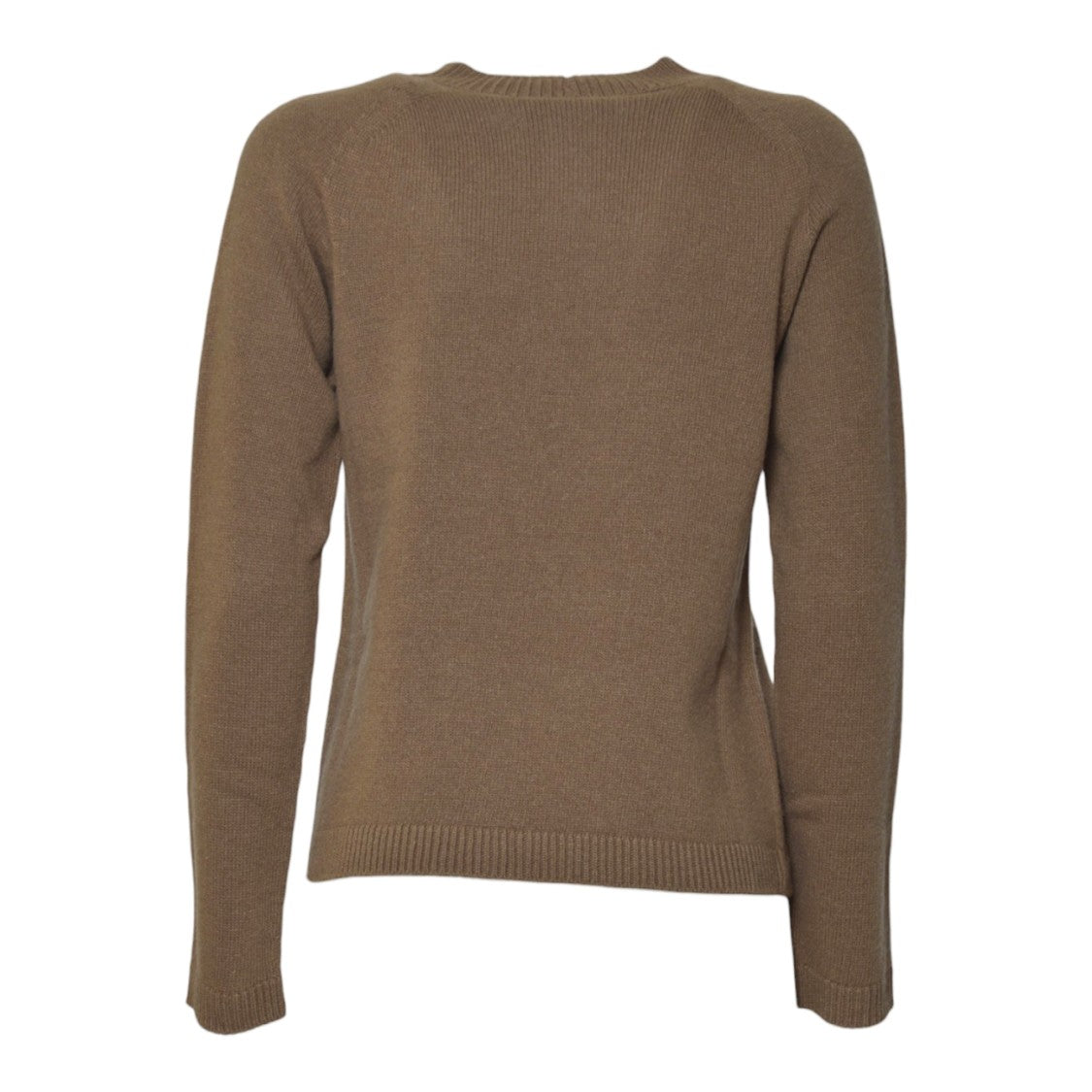 Max Mara Camel-Colored Fine Knit Sweater With Ribbed Detailing