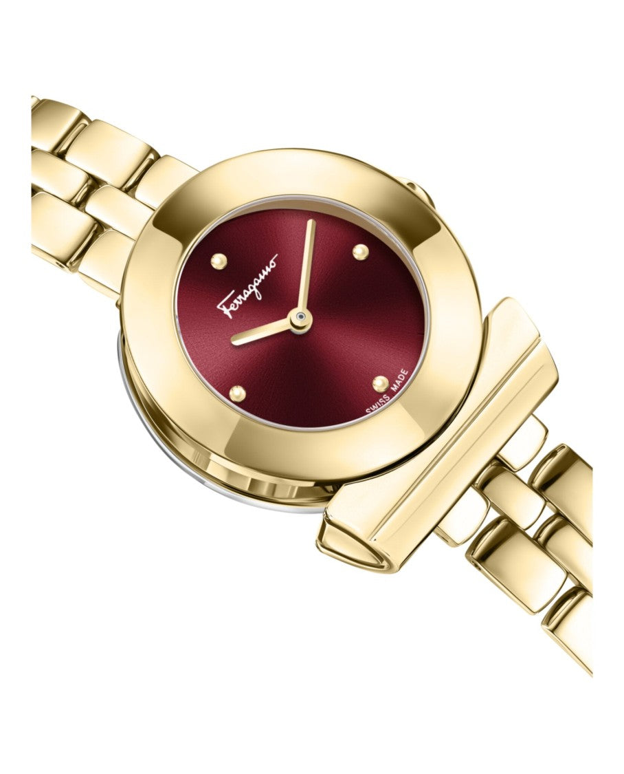Ferragamo Gancino Bracelet Watch With Red Sunray Dial