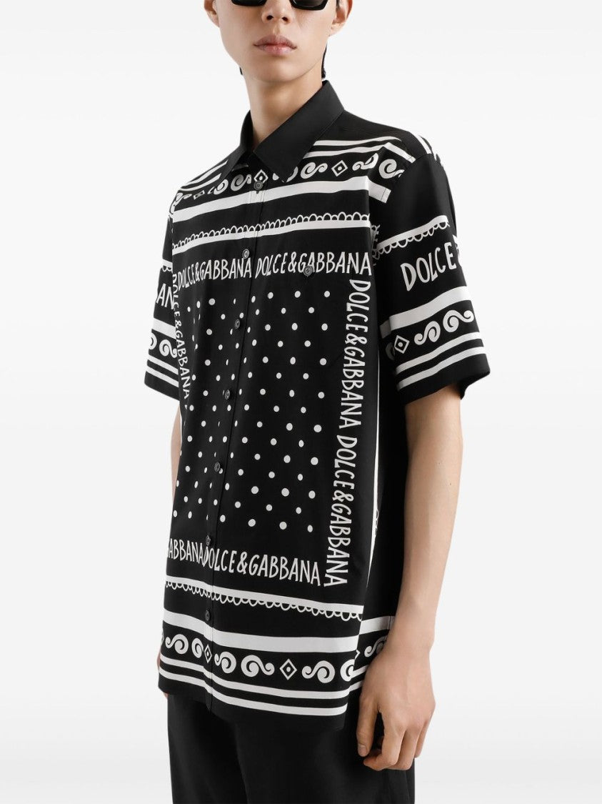 Dolce & Gabbana Contrasting White Patterned Black Button-Up Shirt