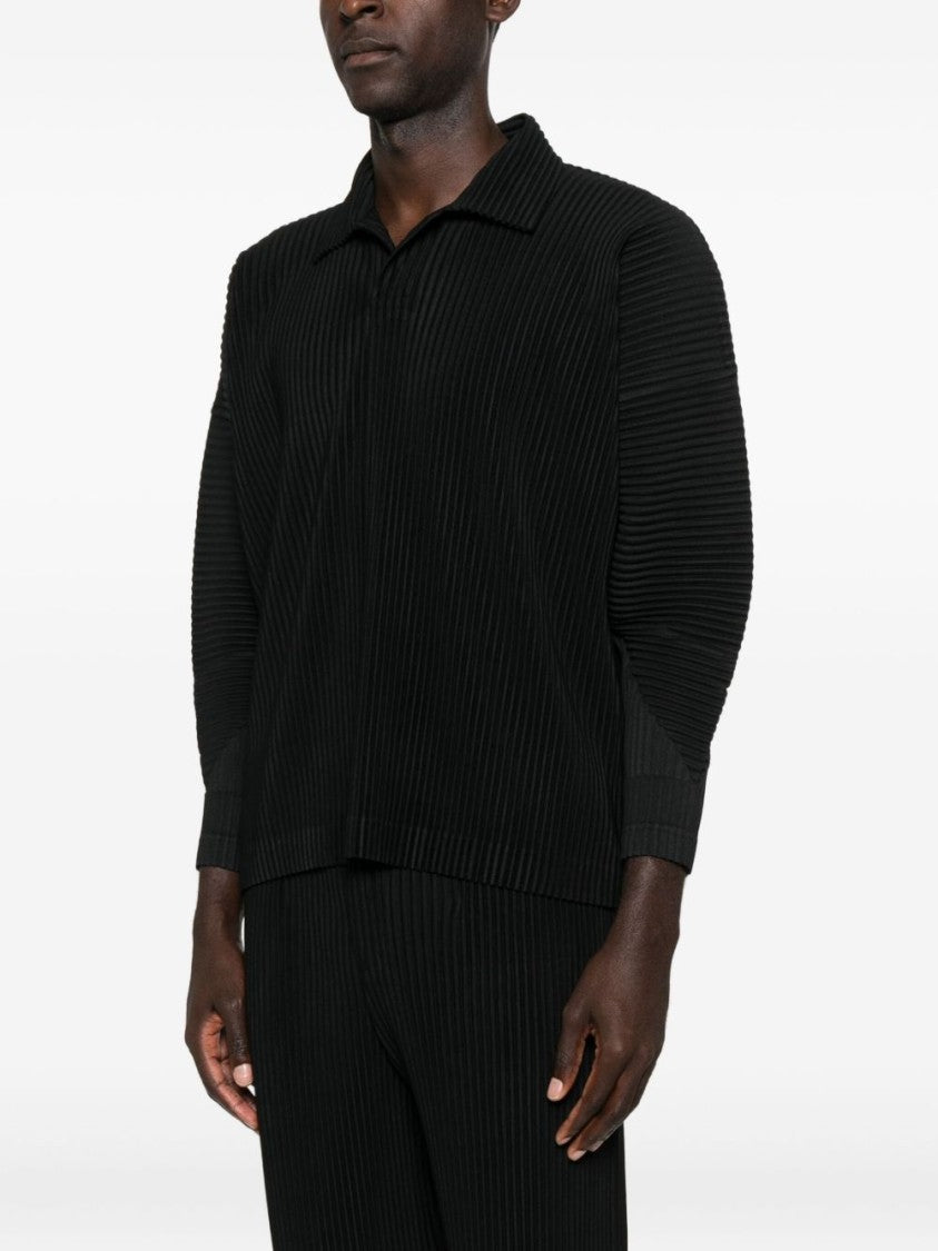 Homme Plissé Issey Miyake Pleated Texture Long-Sleeve Polo With Structured Neckline