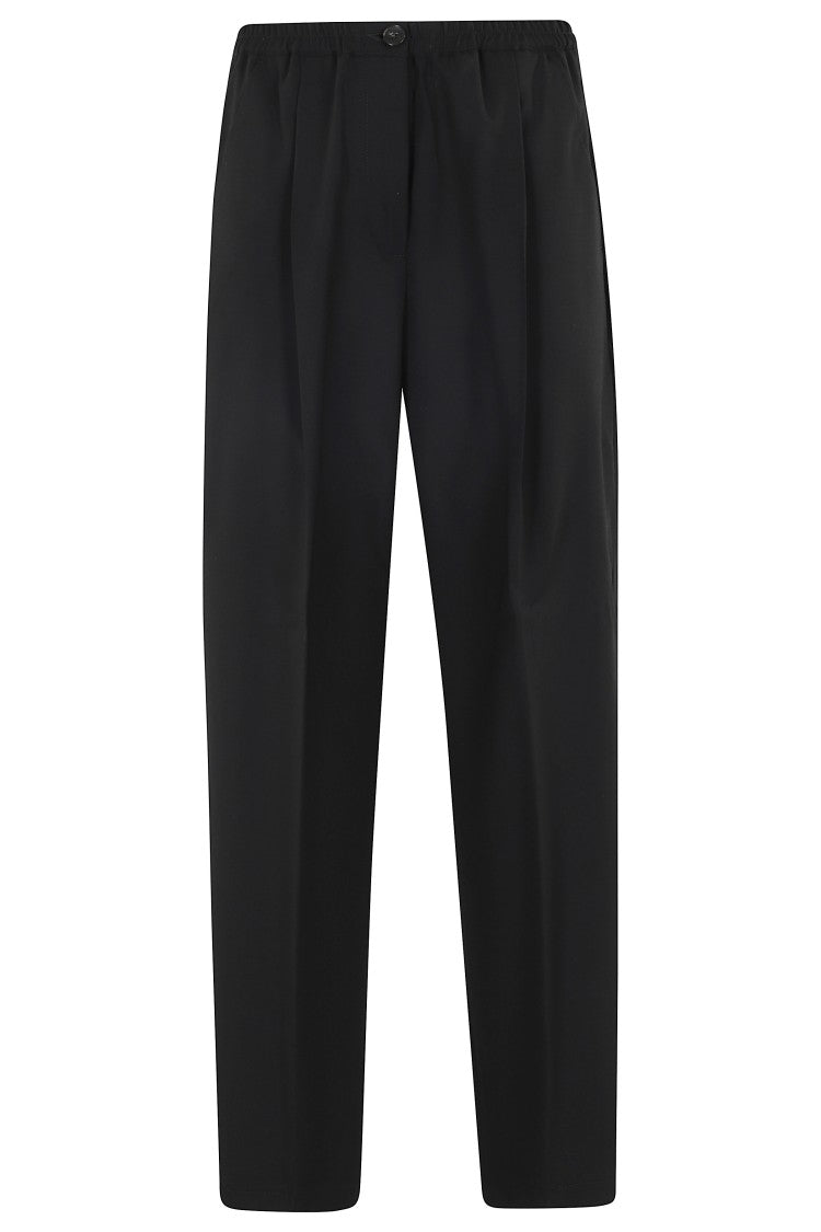 Seventy Black Wool Elastic-Waistband Wool Straight-Leg Pants