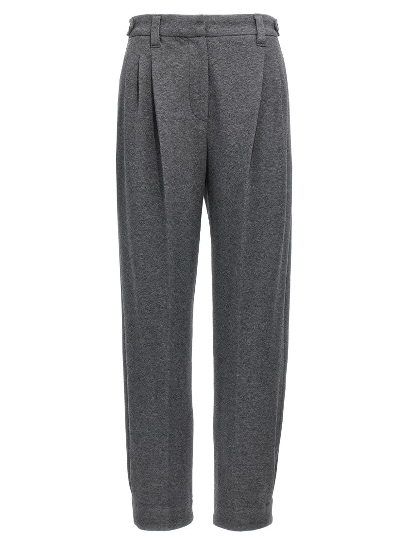 Brunello Cucinelli Melange Cotton Piqué Pleat Pants