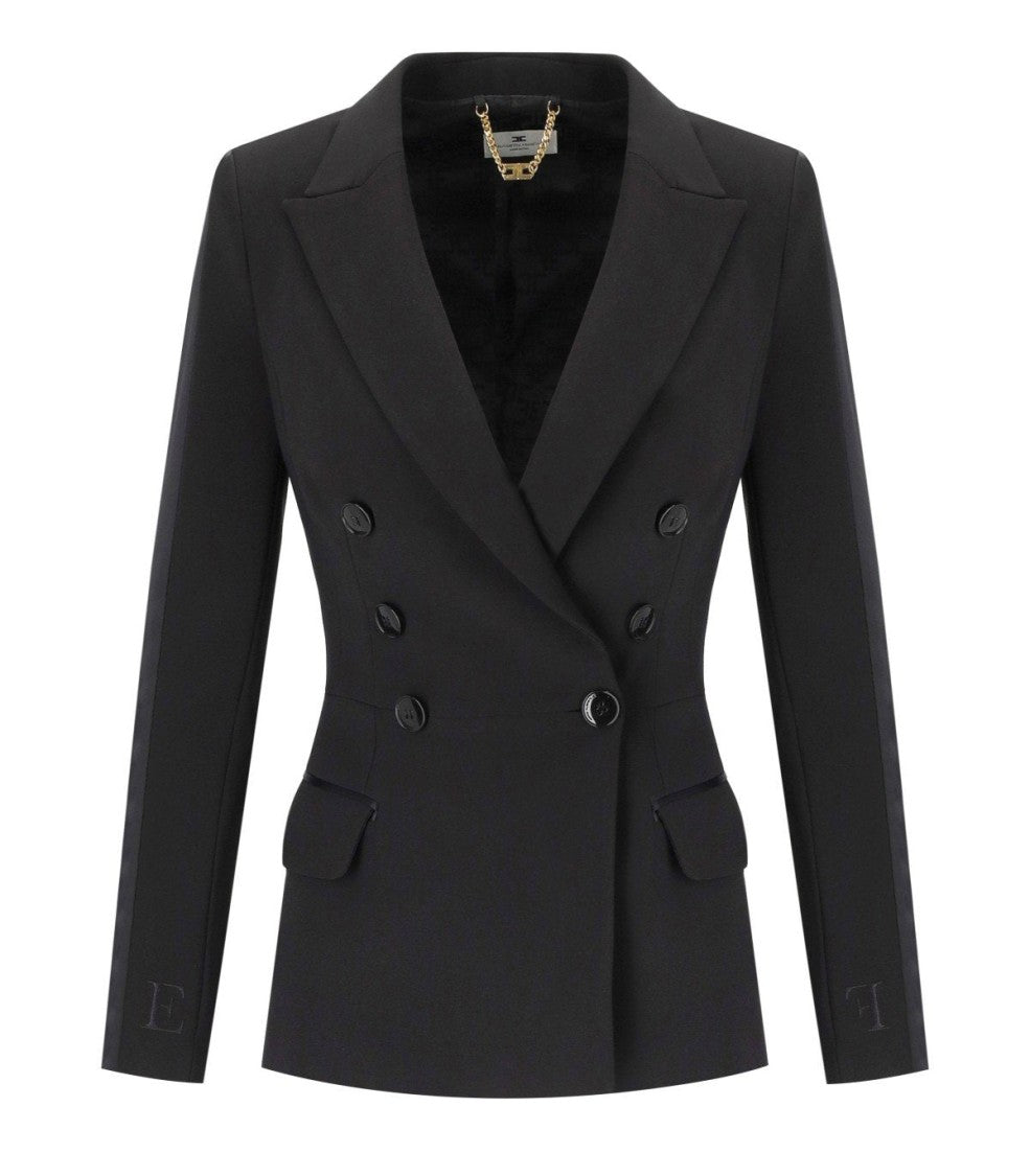 Elisabetta Franchi Black Crepe Double-Breasted Jacket