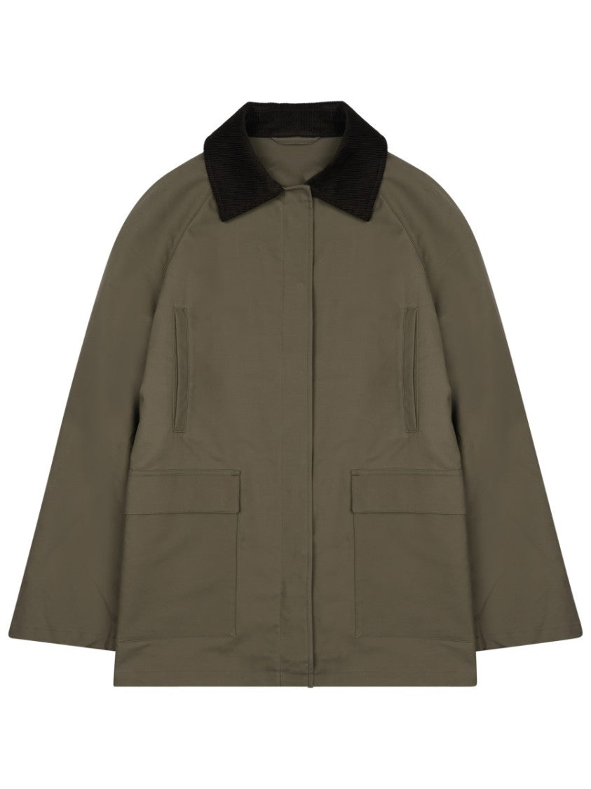 Totême Brown Oversized Jacket With Contrasting Collar And Functional Pockets