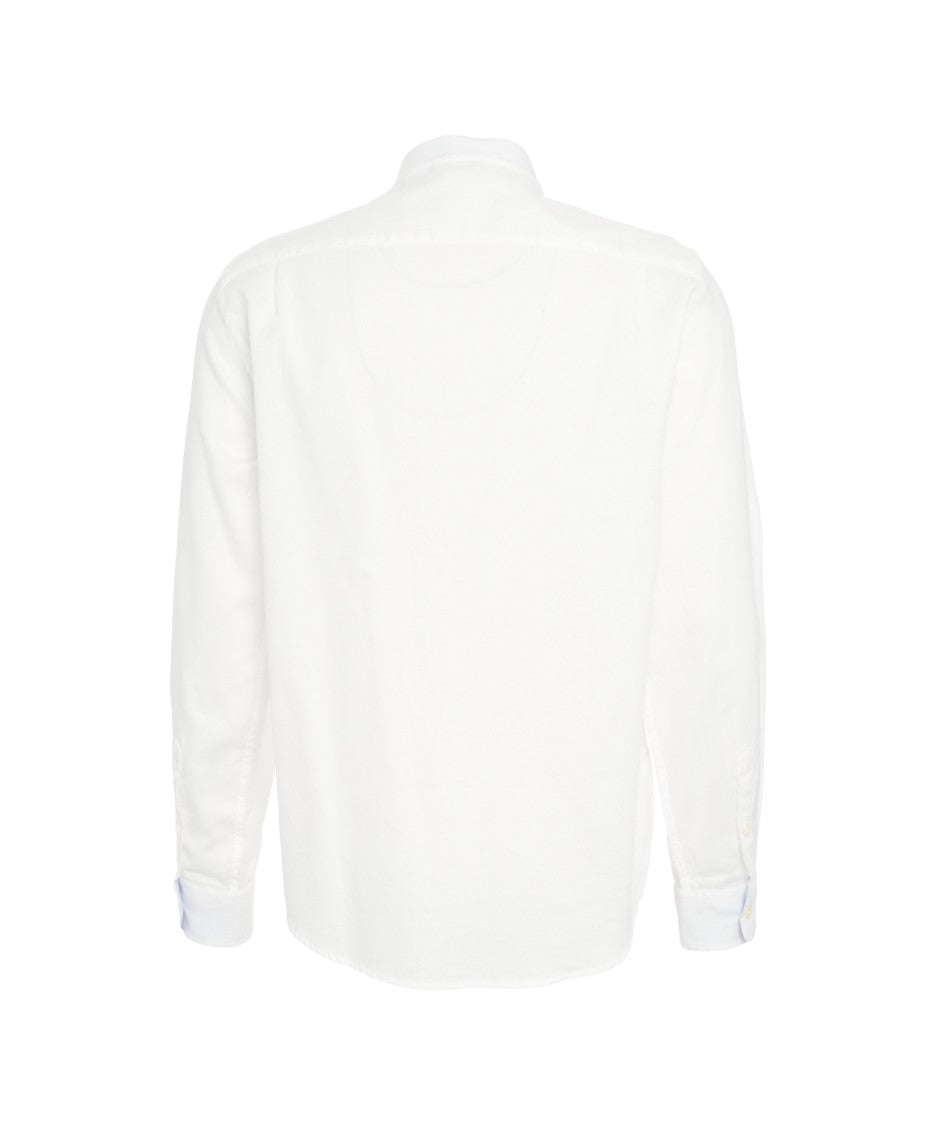 Luis Trenker Crisp White Shirt With Stand-Up Collar And Subtle Detailing
