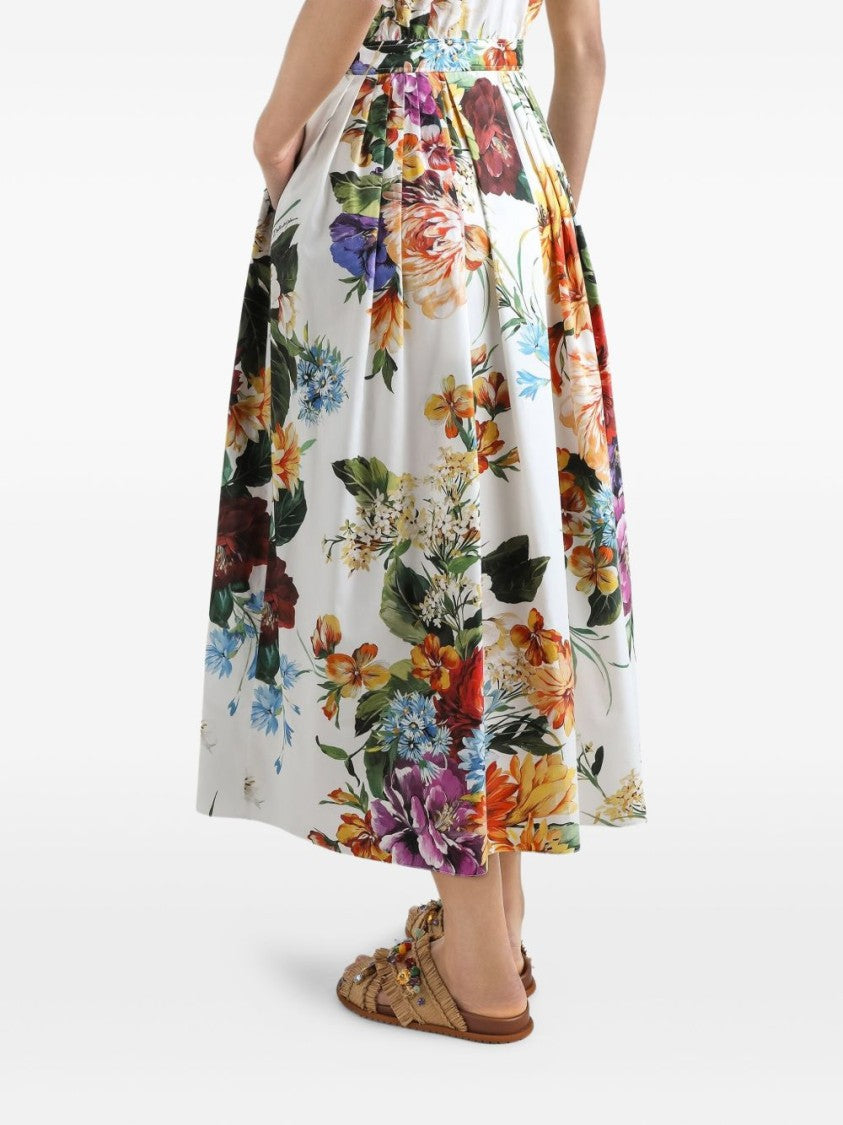 Dolce & Gabbana Floral Print Midi Dress With Fitted Bodice