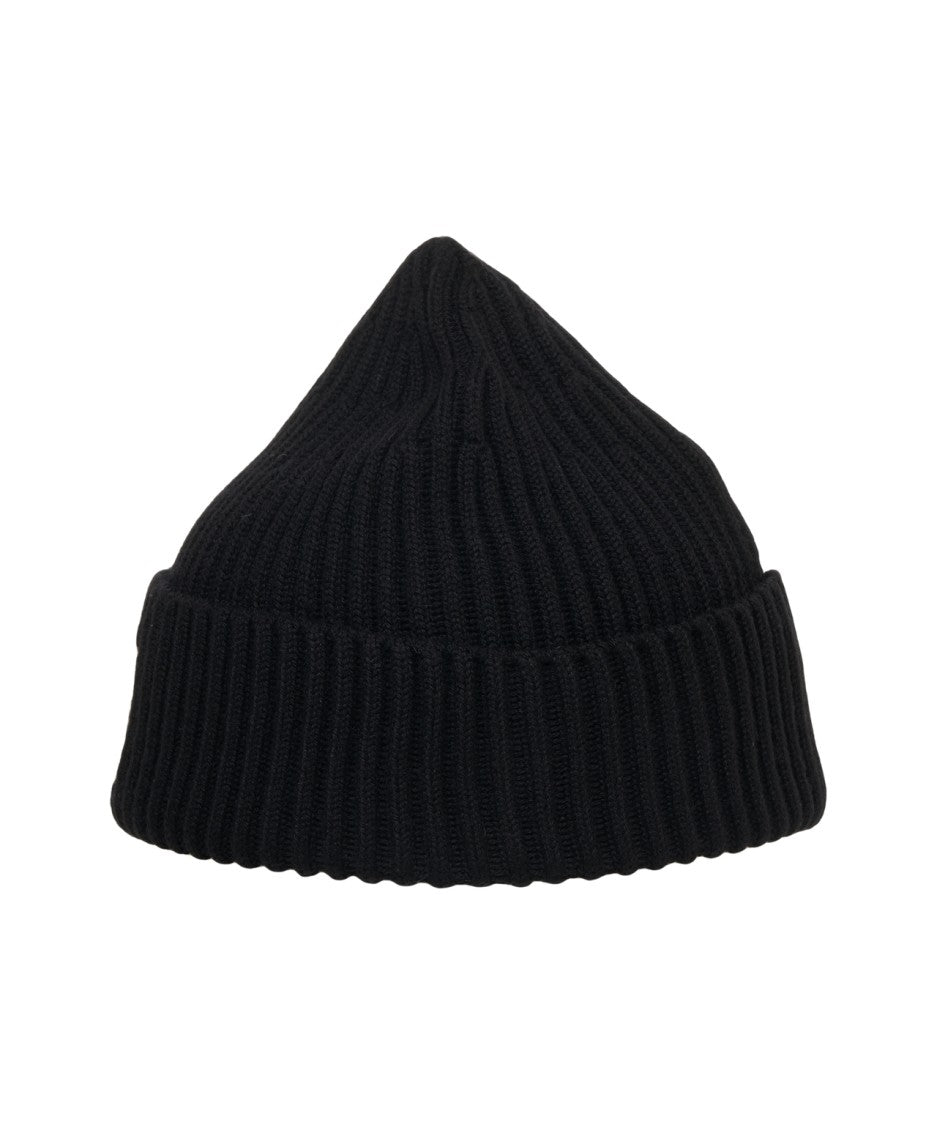 Stone Island Ribbed Knit Beanie With Logo Patch