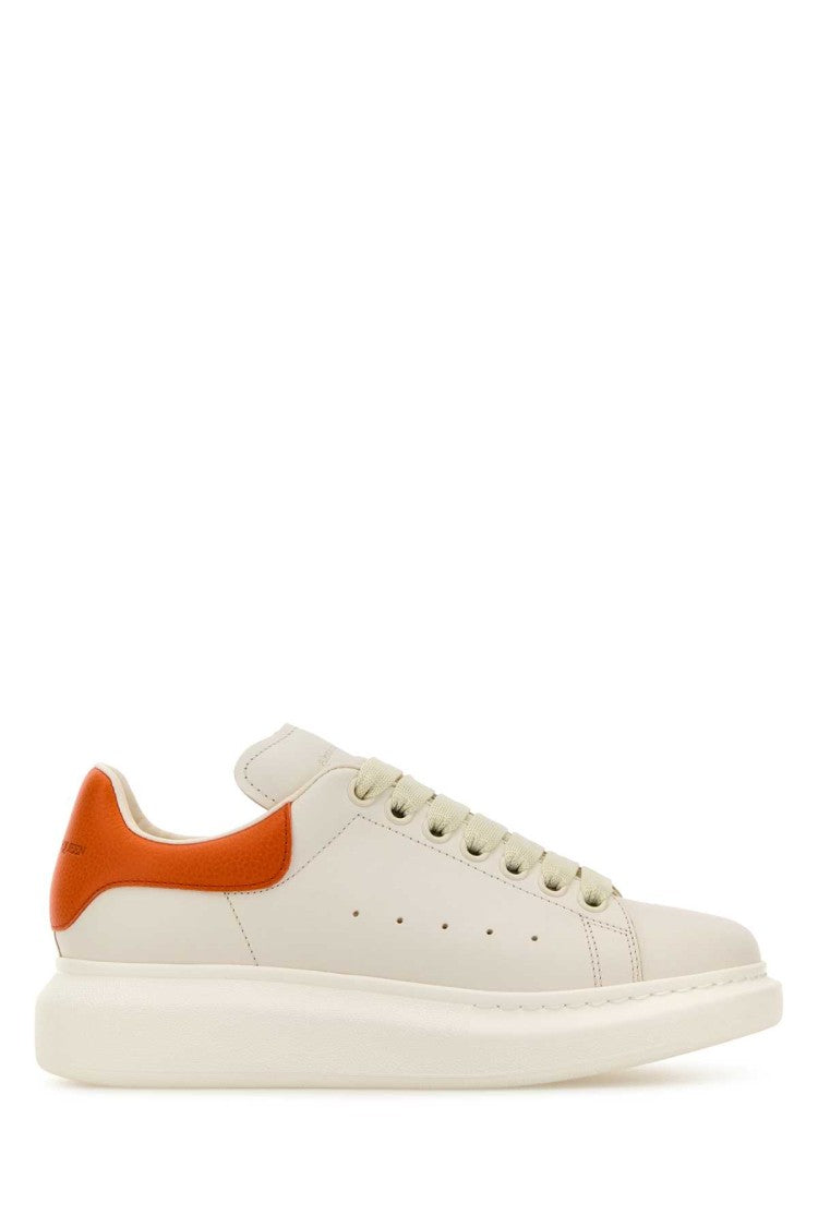 Alexander Mcqueen White Leather Sneakers With Orange Leather Heel