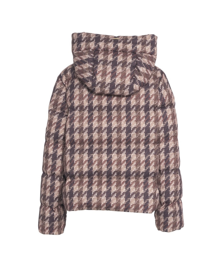 Herno Pied De Poule Padded Coat With High Collar