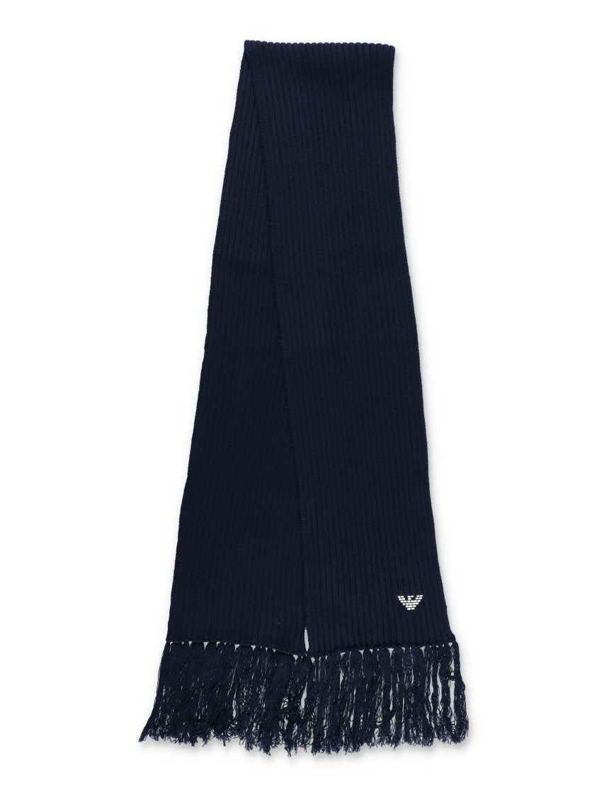 Emporio Armani Ribbed Wool Scarf With Decorative Fringes