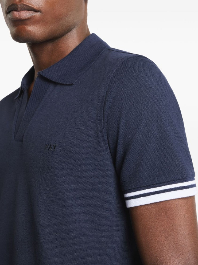 Fay Dark Blue Piqued Striped Polo Shirt