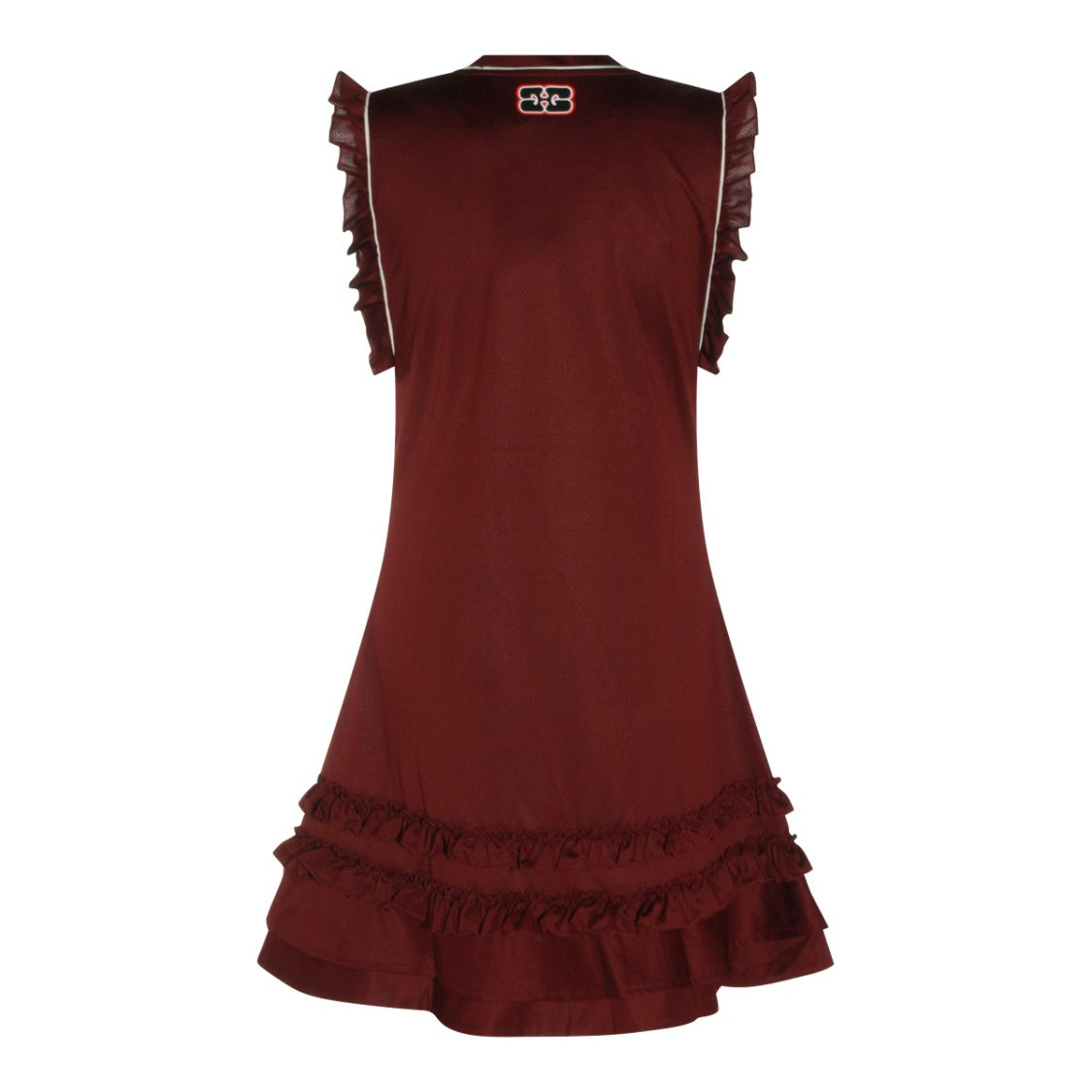 Ganni V-Neck Mini Dress With Ruffled Trims And Bold Branding