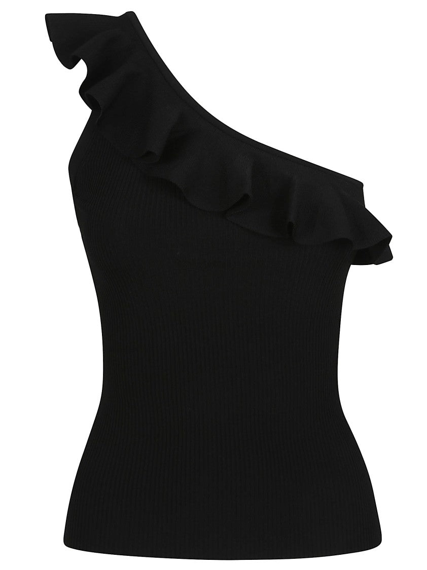 Zimmermann One-Shoulder Ruffle Top With Ribbed Texture