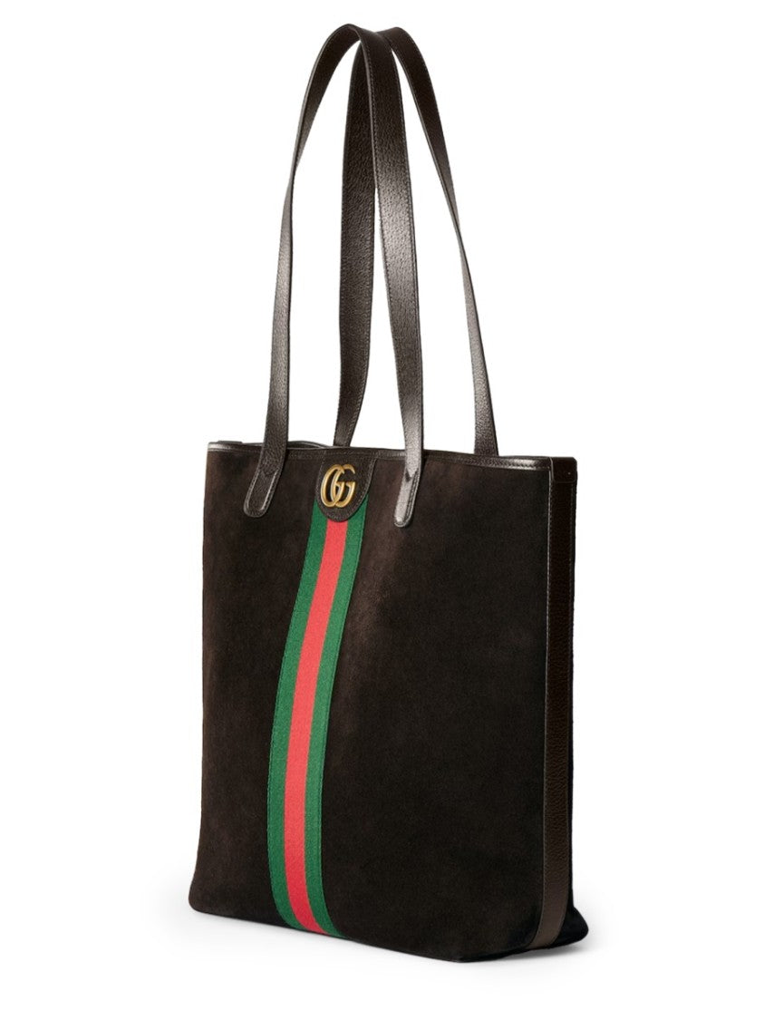 Gucci Structured Calfskin Shopping Bag With Signature Web Stripe
