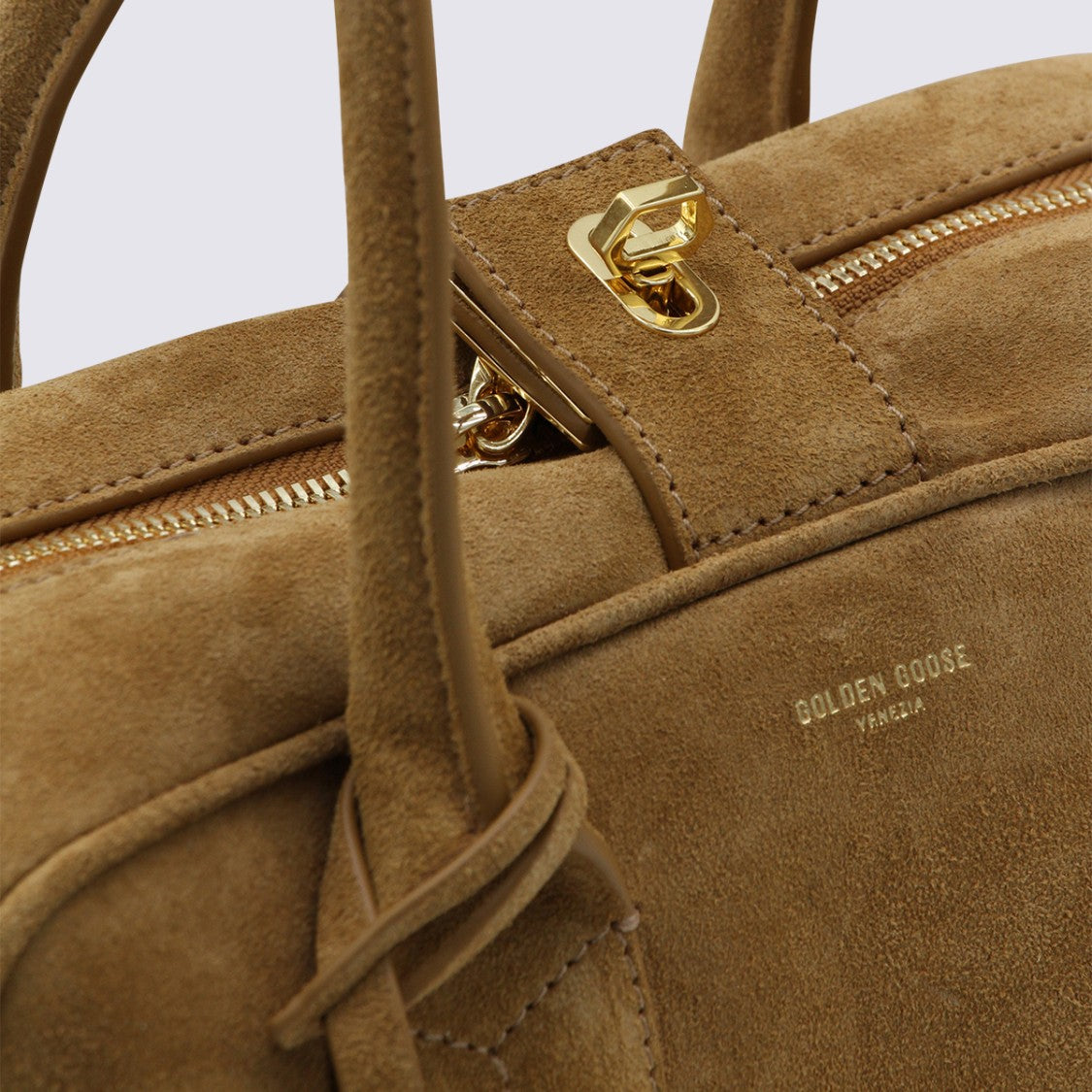 Golden Goose Camel Suede Structured Handbag